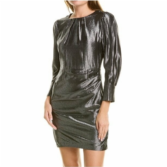 Maje- Black Metallic Ralery Longsleeve Mini Dress - Picture 1 of 6